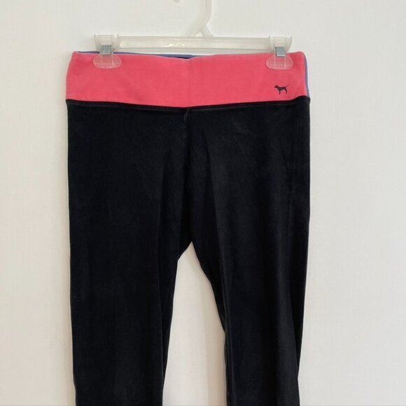VS PINK VICTORIA'S SECRET PINK Yoga Black Colorblock Waistband Spellout Leggings - Picture 3 of 10